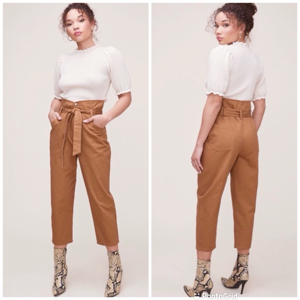 New ASTR Penelope Cropped Pant‎ Small Brown Paperbag Waist Belted High Rise Fall